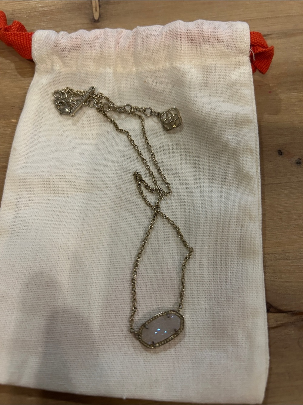 Kendra Scott Gold-tone Necklace with Iridescent White Oval Stone